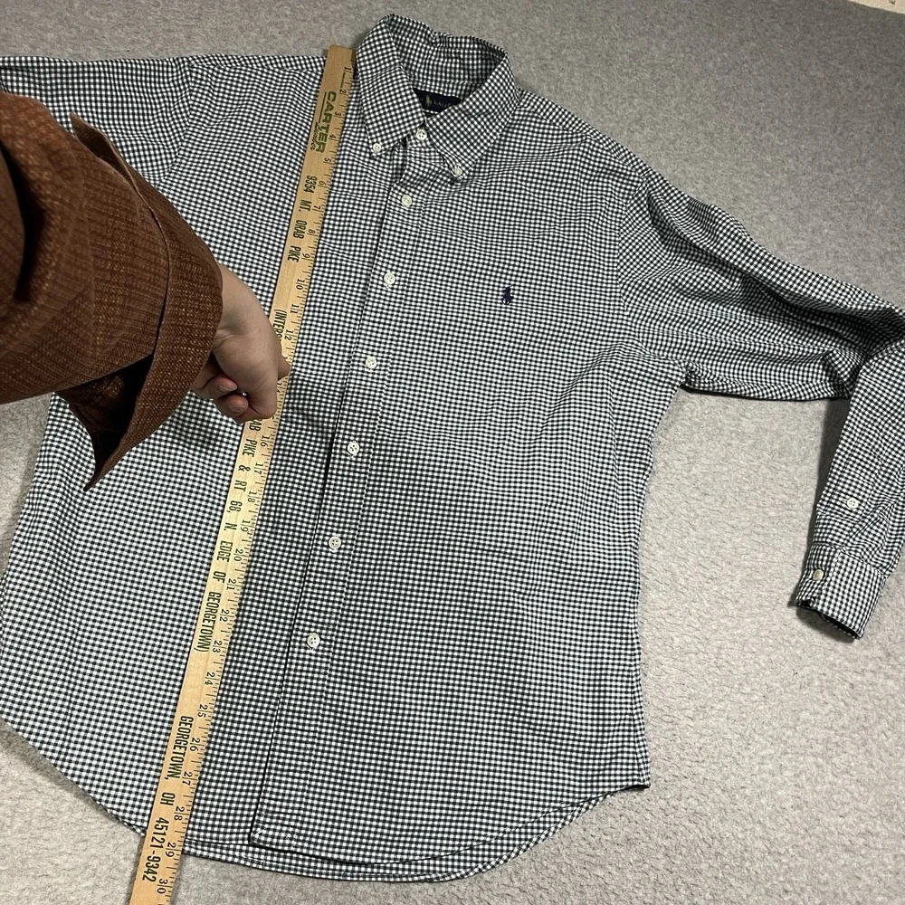 Polo Ralph Lauren Shirt Mens Medium Green Gingham Plaid Slim Fit Stretch Oxford
